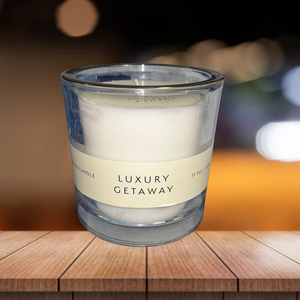 NEW! BB INTL. Luxury Getaway Gold Rim Scented Candle 11.3oz